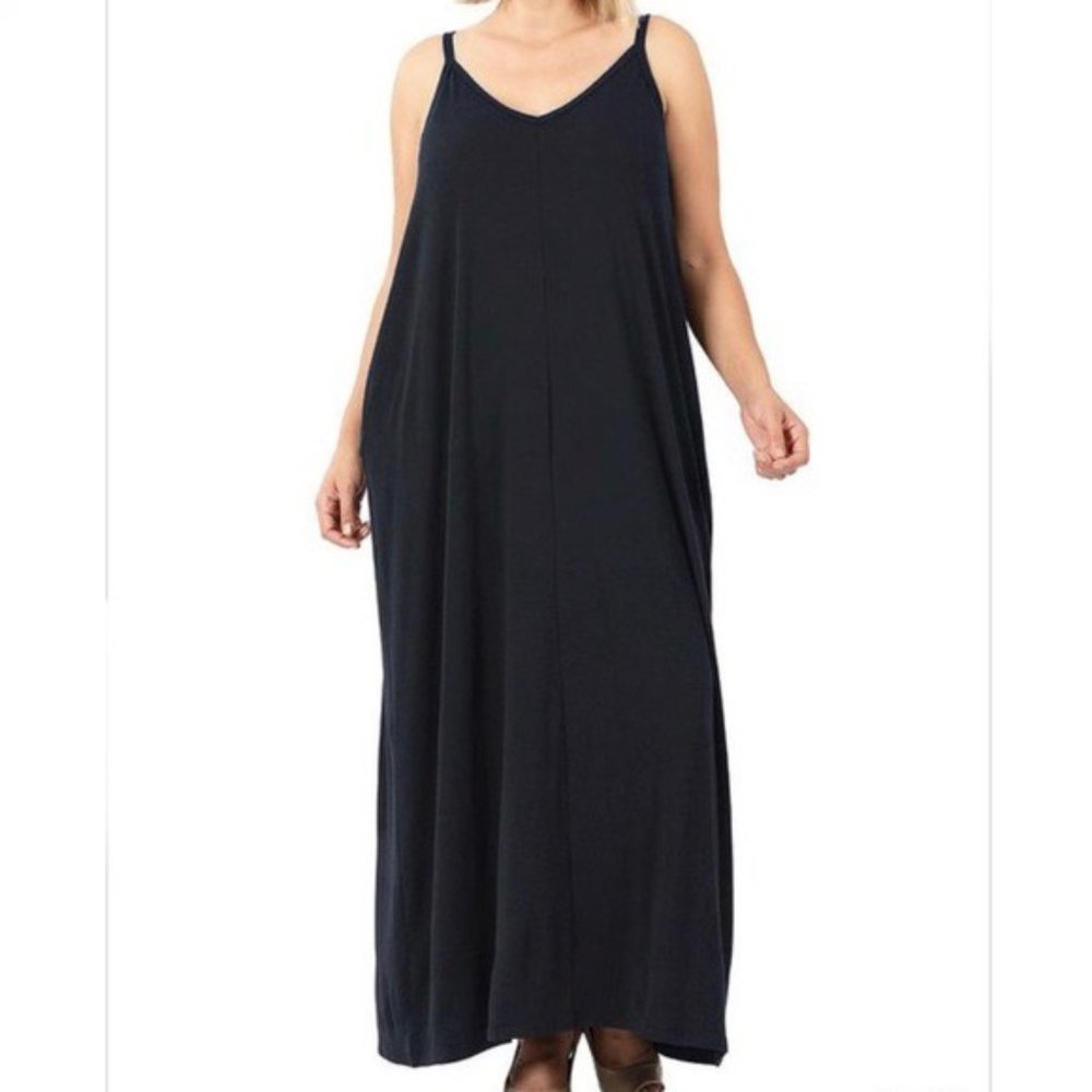 Black V neck Maxi Dress